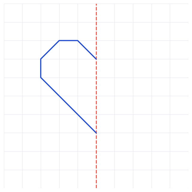 Demi-cœur polygonal à gauche d’un axe vertical