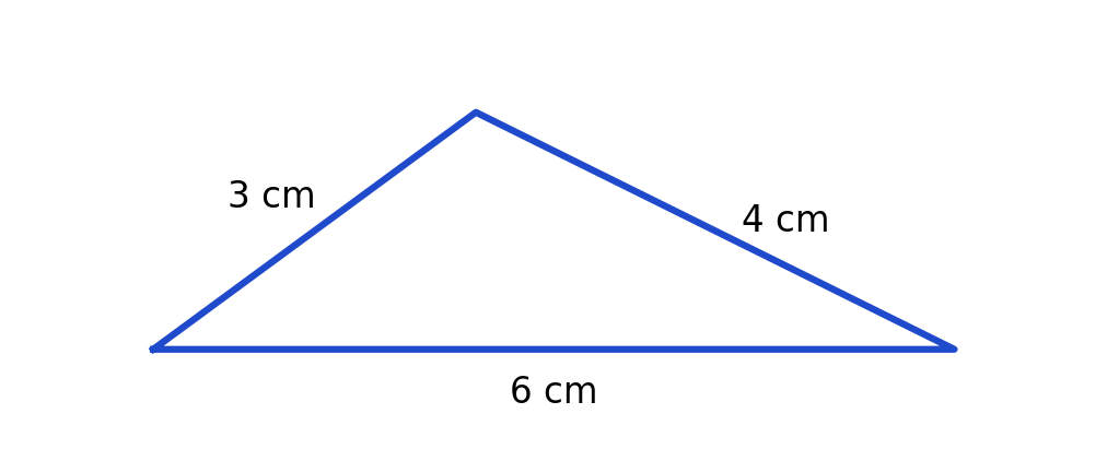 Triangle tracé à l’échelle avec trois côtés de 3, 4 et 6 centimètres.